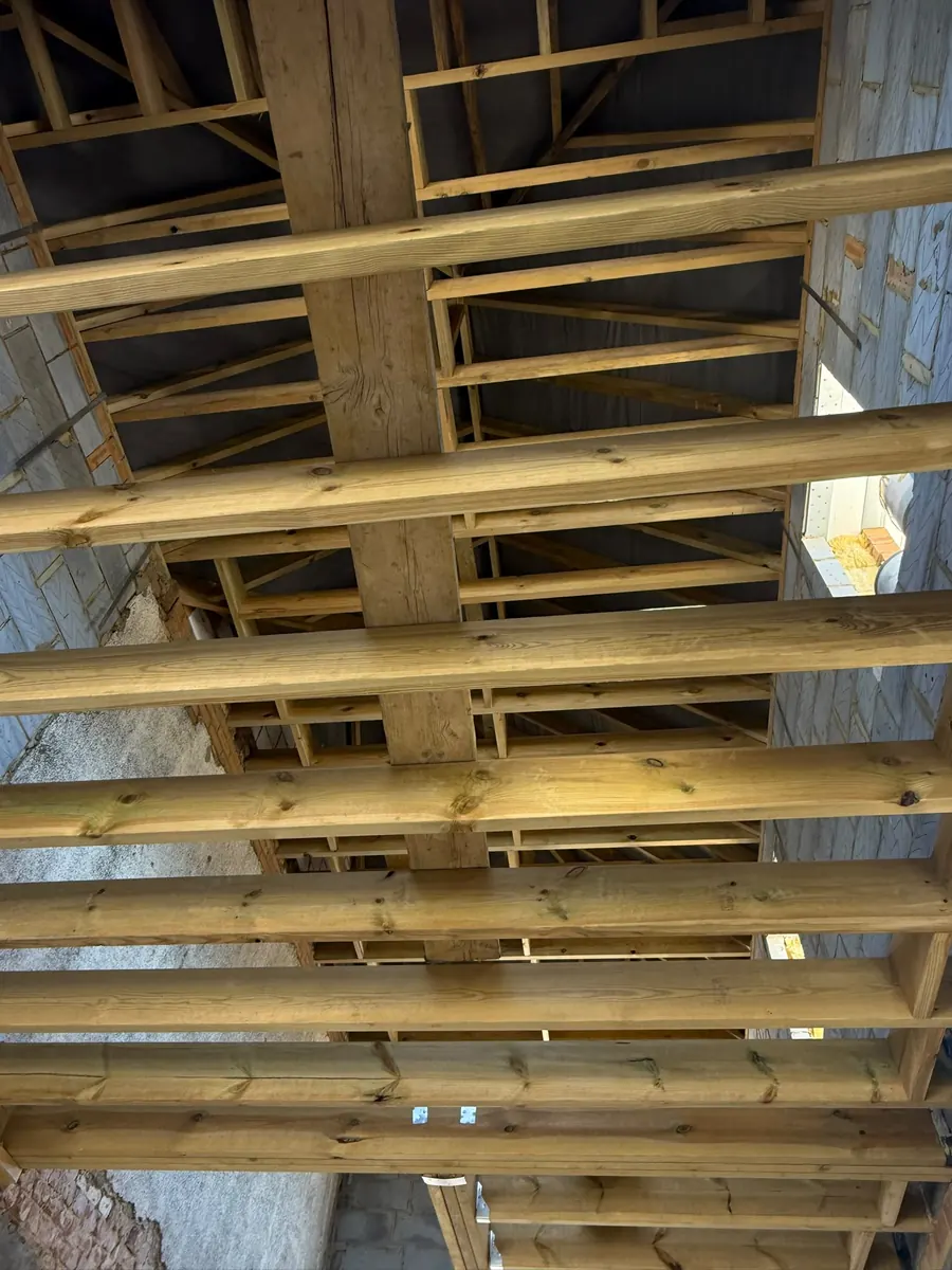 New roof joists installed and ready for boarding
