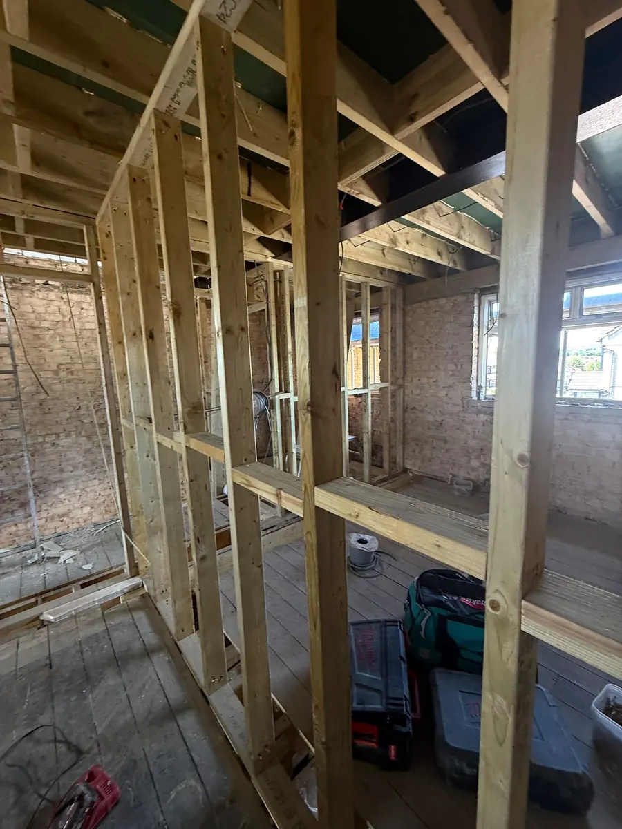 Stud walls framed out ahead of first fix
